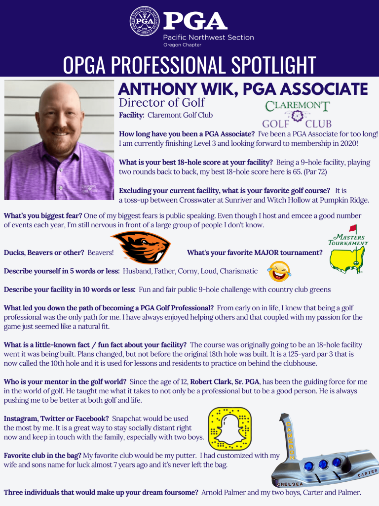 2020 OPGA Professional Spotlight May Anthony Wik